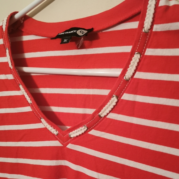 Claire France Tee Red & white stripes Plus Size 1X - Picture 3 of 7